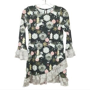 Counting Daisies Girls Christmas Dress Size 10 Gray/Black and Pink, Gold